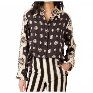 NEW ALIX OF BOHEMIA dana bronco button down shirt in black bandana